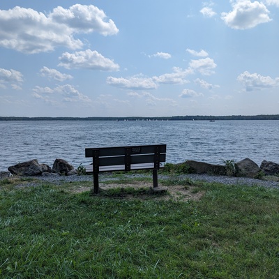 One of a number of recently installed benches around the shores of Pymatuning Lake.